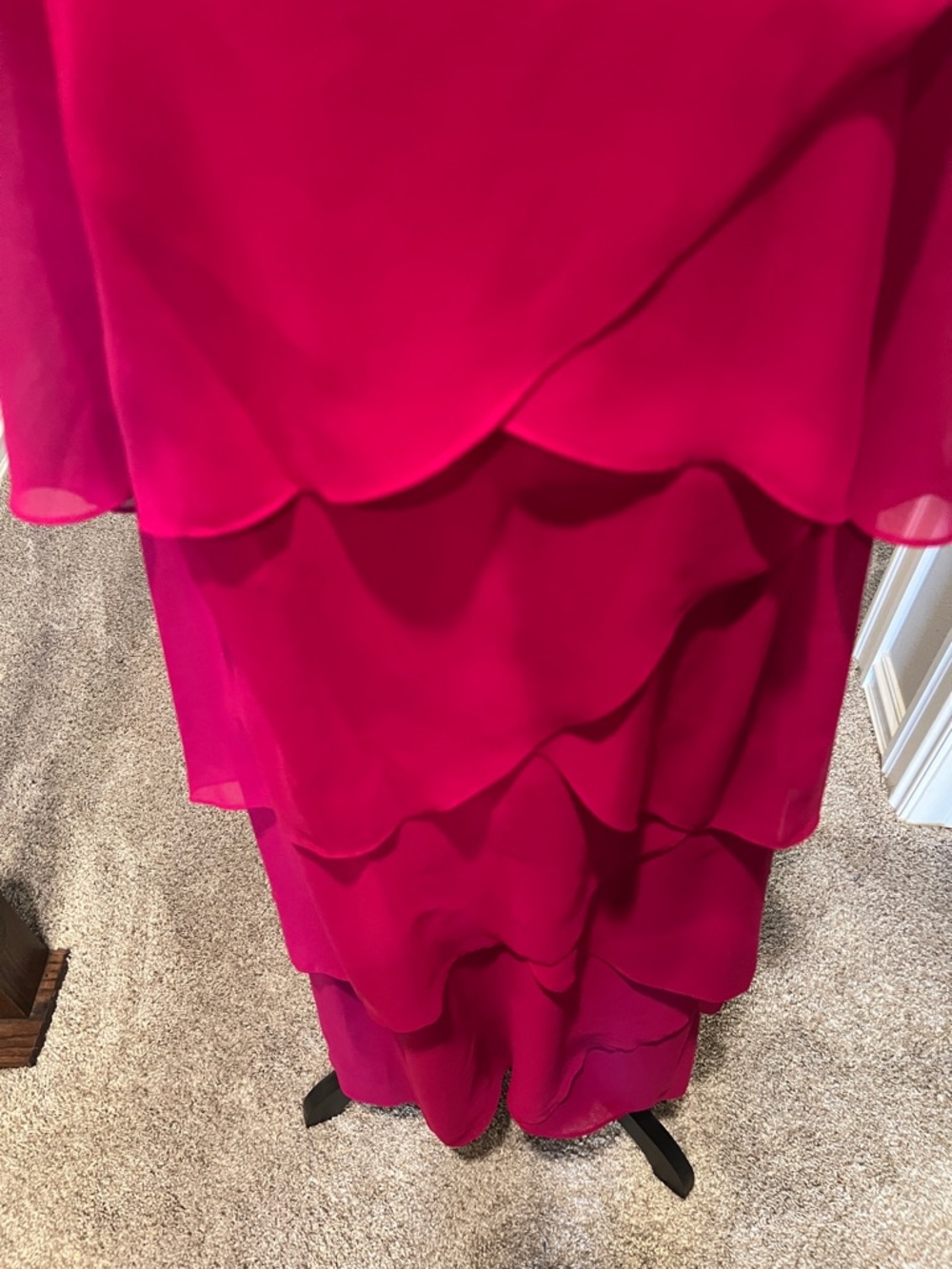 S.L. Fashions Hot Pink Layered Midi Dress with Embellished Straps - Picture 2 of 11